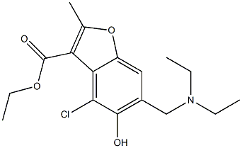 4-クロロ-6-(ジエチルアミノメチル)-5-ヒドロキシ-2-メチル-3-ベンゾフランカルボン酸エチル 化学構造式
