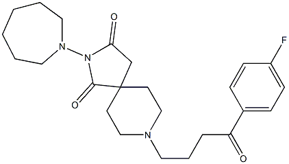 8-[3-(p-フルオロベンゾイル)プロピル]-2-(ヘキサヒドロ-1H-アゼピン-1-イル)-2,8-ジアザスピロ[4.5]デカン-1,3-ジオン 化学構造式