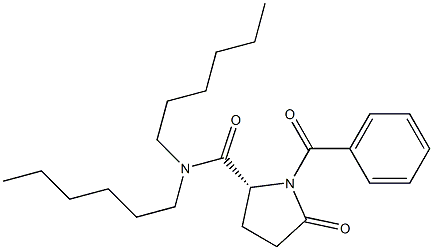 (2R)-1-ベンゾイル-N,N-ジヘキシル-5-オキソ-2-ピロリジンカルボアミド 化学構造式