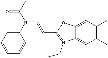 2-[2-(アセチルフェニルアミノ)エテニル]-3-エチル-5,6-ジメチルベンゾオキサゾール-3-イウム 化学構造式