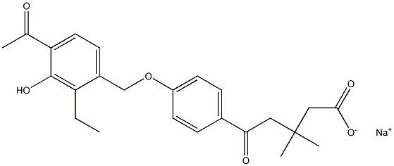 5-[4-(4-アセチル-3-ヒドロキシ-2-エチルベンジルオキシ)フェニル]-5-オキソ-3,3-ジメチルペンタン酸ナトリウム 化学構造式