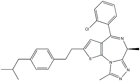 (6S)-4-(2-クロロフェニル)-2-[2-[4-(2-メチルプロピル)フェニル]エチル]-6,9-ジメチル-6H-チエノ[3,2-f][1,2,4]トリアゾロ[4,3-a][1,4]ジアゼピン 化学構造式