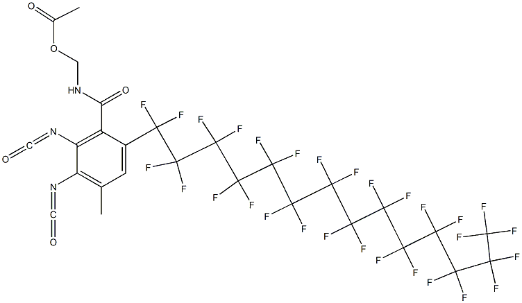 N-(アセチルオキシメチル)-2-(ノナコサフルオロテトラデシル)-5,6-ジイソシアナト-4-メチルベンズアミド 化学構造式