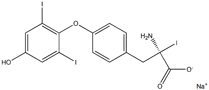 (R)-2-アミノ-3-[4-(4-ヒドロキシ-2,6-ジヨードフェノキシ)フェニル]-2-ヨードプロパン酸ナトリウム 化学構造式