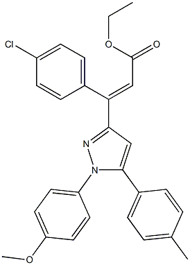 (E)-3-(4-クロロフェニル)-3-[[1-(4-メトキシフェニル)-5-(4-メチルフェニル)-1H-ピラゾール]-3-イル]プロペン酸エチル 化学構造式