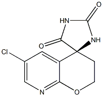 [4S]-6-クロロ-2,3-ジヒドロスピロ[4H-ピラノ[2,3-b]ピリジン-4,4'-イミダゾリジン]-2',5'-ジオン 化学構造式