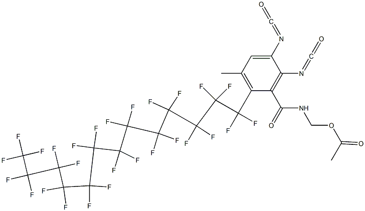 N-(アセチルオキシメチル)-2-(ヘプタコサフルオロトリデシル)-5,6-ジイソシアナト-3-メチルベンズアミド 化学構造式