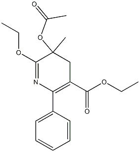 3-アセトキシ-2-エトキシ-5-エトキシカルボニル-3-メチル-6-フェニル-3,4-ジヒドロピリジン 化学構造式