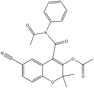N-アセチル-3-アセチルオキシ-6-シアノ-2,2-ジメチル-N-フェニル-2H-1-ベンゾピラン-4-カルボアミド 化学構造式