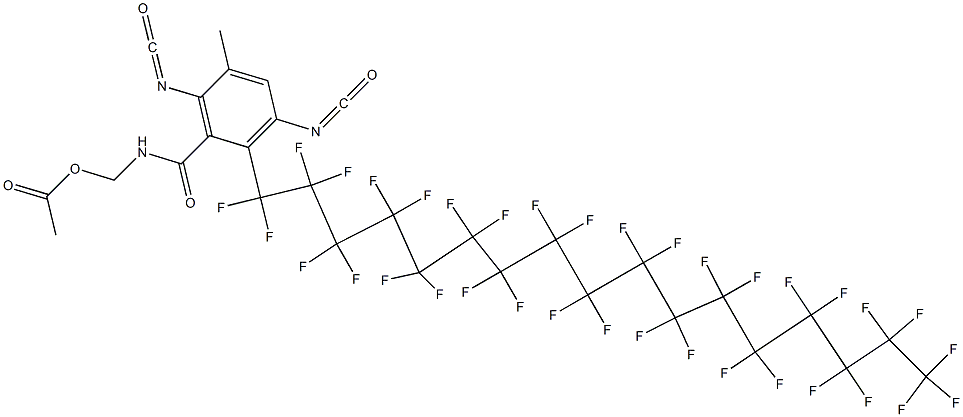 N-(アセチルオキシメチル)-2-(ペンタトリアコンタフルオロヘプタデシル)-3,6-ジイソシアナト-5-メチルベンズアミド 化学構造式