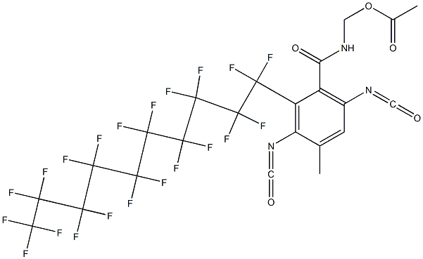 N-(アセチルオキシメチル)-2-(ヘニコサフルオロデシル)-3,6-ジイソシアナト-4-メチルベンズアミド 化学構造式
