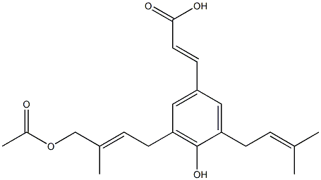 (E)-3-[3-(3-メチル-2-ブテニル)-4-ヒドロキシ-5-[(E)-4-アセトキシ-3-メチル-2-ブテニル]フェニル]アクリル酸 化学構造式
