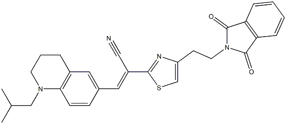 (E)-2-{4-[2-(1,3-dioxo-1,3-dihydro-2H-isoindol-2-yl)ethyl]-1,3-thiazol-2-yl}-3-(1-isobutyl-1,2,3,4-tetrahydro-6-quinolinyl)-2-propenenitrile Struktur