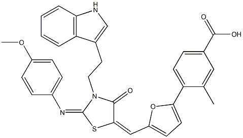4-[5-({3-[2-(1H-indol-3-yl)ethyl]-2-[(4-methoxyphenyl)imino]-4-oxo-1,3-thiazolidin-5-ylidene}methyl)-2-furyl]-3-methylbenzoic acid
