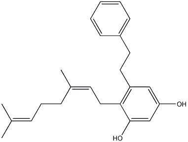 4-[(2Z)-3,7-ジメチルオクタ-2,6-ジエン-1-イル]-5-(2-フェニルエチル)ベンゼン1,3-ジオール 化学構造式