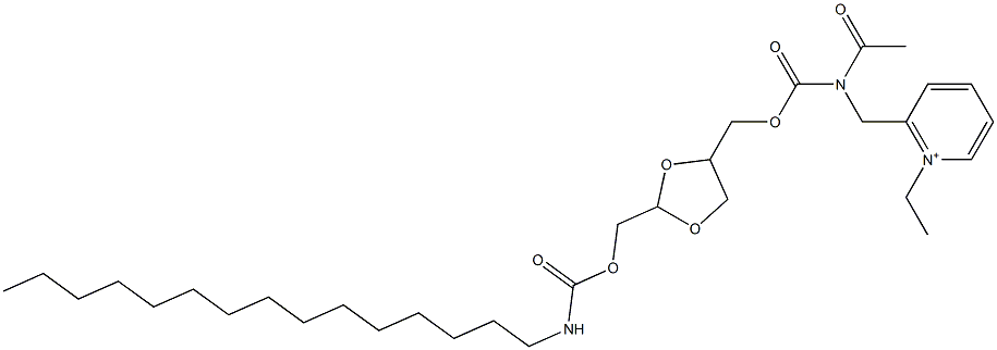 2-[N-アセチル-N-[[2-(ペンタデシルカルバモイルオキシメチル)-1,3-ジオキソラン-5-イル]メトキシカルボニル]アミノメチル]-1-エチルピリジニウム 化学構造式
