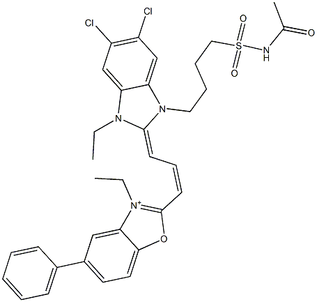 2-[3-[[1-[4-(Acetylaminosulfonyl)butyl]-5,6-dichloro-3-ethyl-1,3-dihydro-2H-benzimidazol]-2-ylidene]-1-propenyl]-3-ethyl-5-phenylbenzoxazol-3-ium
