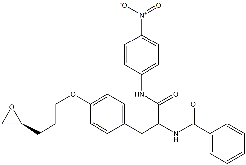 (S)-2-ベンゾイルアミノ-N-(4-ニトロフェニル)-3-[4-[3-(オキシラン-2-イル)プロピルオキシ]フェニル]プロピオンアミド 化学構造式