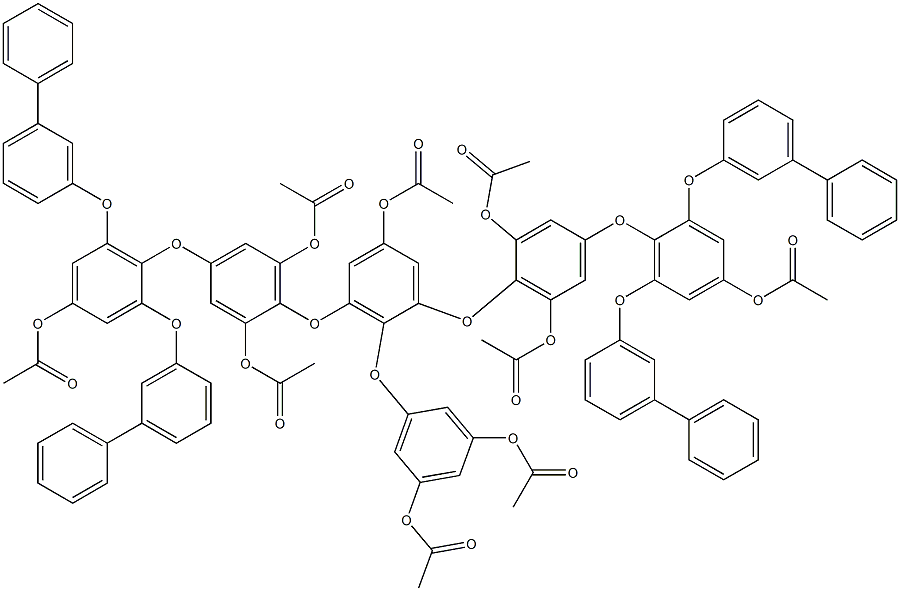 5-アセトキシ-2-(3,5-ジアセトキシフェノキシ)-1,3-ビス[4-[2,6-ビス[(1,1'-ビフェニル-3-イル)オキシ]-4-アセトキシフェノキシ]-2,6-ジアセトキシフェノキシ]ベンゼン 化学構造式