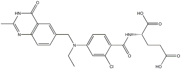 (2S)-2-[2-クロロ-4-[N-[(3,4-ジヒドロ-2-メチル-4-オキソキナゾリン)-6-イルメチル]-N-エチルアミノ]ベンゾイルアミノ]グルタル酸 化学構造式