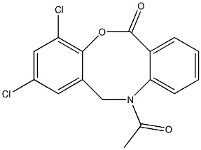 11-アセチル-11,12-ジヒドロ-2,4-ジクロロ-6H-ジベンゾ[b,f][1,5]オキサゾシン-6-オン 化学構造式