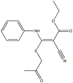 3-[(アセトニル)チオ]-3-フェニルアミノ-2-エトキシカルボニルアクリロニトリル 化学構造式