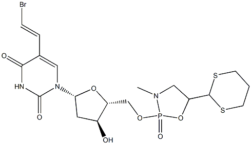5-[(E)-2-ブロモエテニル]-5'-O-[5-(1,3-ジチアン-2-イル)-3-メチル-2-オキソ-1,3,2-オキサザホスホリジン-2-イル]-2'-デオキシウリジン 化学構造式