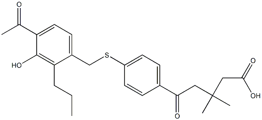 5-[4-(4-アセチル-3-ヒドロキシ-2-プロピルベンジルチオ)フェニル]-3,3-ジメチル-5-オキソペンタン酸 化学構造式
