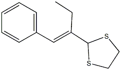2-[(E)-1-エチル-2-フェニルエテニル]-1,3-ジチオラン 化学構造式