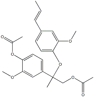 2-(4-アセトキシ-3-メトキシフェニル)-1-アセトキシ-2-メチル-2-[4-[(E)-1-プロペニル]-2-メトキシフェノキシ]エタン 化学構造式