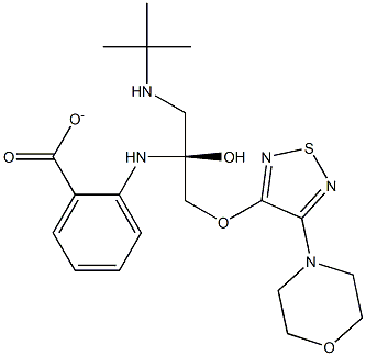 (S)-1-[(1,1-ジメチルエチル)アミノ]-3-[[4-(モルホリン-4-イル)-1,2,5-チアジアゾール-3-イル]オキシ]-2-プロパノール2-アミノベンゾアート 化学構造式