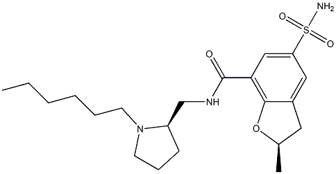 (R)-2,3-ジヒドロ-N-[[(2R)-1-ヘキシル-2-ピロリジニル]メチル]-2-メチル-5-スルファモイルベンゾフラン-7-カルボアミド 化学構造式