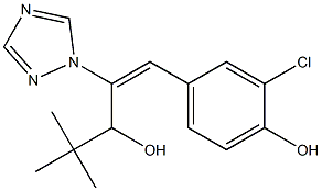 (E)-1-(3-クロロ-4-ヒドロキシフェニル)-4,4-ジメチル-2-(1H-1,2,4-トリアゾール-1-イル)-1-ペンテン-3-オール 化学構造式