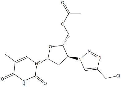 5'-O-アセチル-3'-(4-(クロロメチル)-1H-1,2,3-トリアゾール-1-イル)-3'-デオキシチミジン 化学構造式