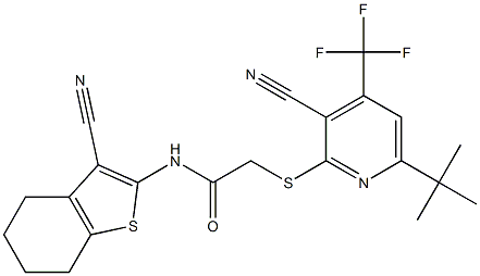 2-{[6-(tert-butyl)-3-cyano-4-(trifluoromethyl)-2-pyridinyl]sulfanyl}-N-(3-cyano-4,5,6,7-tetrahydro-1-benzothiophen-2-yl)acetamide