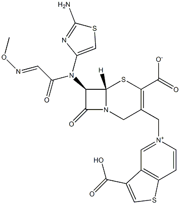 (7R)-7-[(2-アミノ-4-チアゾリル)(メトキシイミノ)アセチルアミノ]-3-[[(3-カルボキシチエノ[3,2-c]ピリジン-5-イウム)-5-イル]メチル]セファム-3-エン-4-カルボン酸 化学構造式