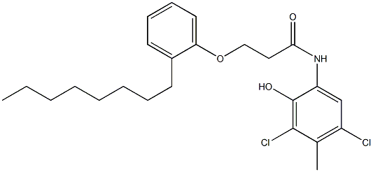 2-[3-(2-オクチルフェノキシ)プロパノイルアミノ]-4,6-ジクロロ-5-メチルフェノール 化学構造式