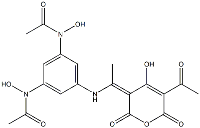 (3Z)-5-アセチル-4-ヒドロキシ-3-[1-[3,5-ビス(ヒドロキシアセチルアミノ)フェニルアミノ]エチリデン]-2H-ピラン-2,6(3H)-ジオン 化学構造式