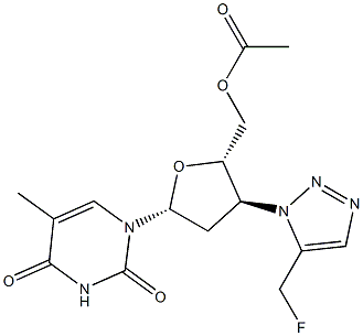 5'-O-アセチル-3'-(5-(フルオロメチル)-1H-1,2,3-トリアゾール-1-イル)-3'-デオキシチミジン 化学構造式