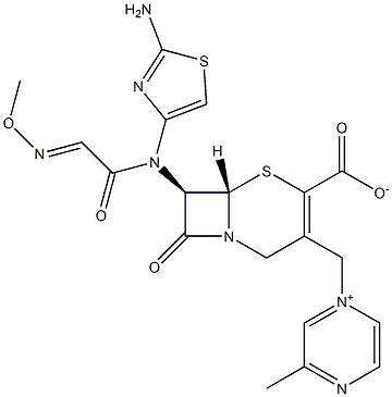 (7R)-7-[(2-アミノ-4-チアゾリル)(メトキシイミノ)アセチルアミノ]-3-[[(3-メチルピラジン-1-イウム)-1-イル]メチル]セファム-3-エン-4-カルボン酸 化学構造式