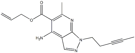 1-(3-ペンチニル)-4-アミノ-6-メチル-1H-ピラゾロ[3,4-b]ピリジン-5-カルボン酸2-プロペニル 化学構造式