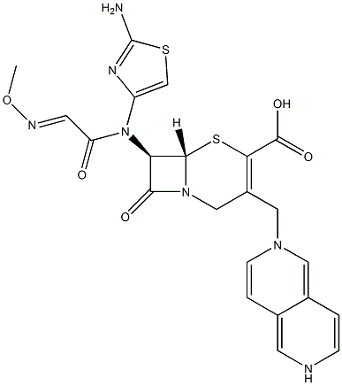 (7R)-7-[(2-アミノ-4-チアゾリル)(メトキシイミノ)アセチルアミノ]-3-[[(2,6-ナフチリジン-2-イウム)-2-イル]メチル]セファム-3-エン-4-カルボン酸 化学構造式
