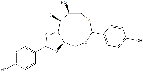 1-O,6-O:2-O,3-O-ビス(4-ヒドロキシベンジリデン)-L-グルシトール 化学構造式