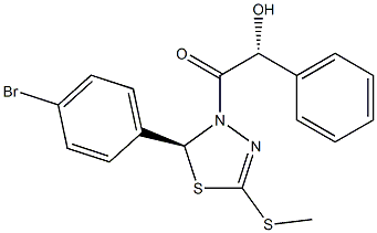 (2S)-2,3-ジヒドロ-5-(メチルチオ)-3-[(2R)-2-ヒドロキシ-2-フェニルアセチル]-2-(4-ブロモフェニル)-1,3,4-チアジアゾール 化学構造式