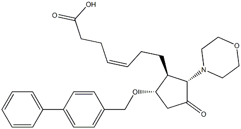 [4Z,(+)]-7-[(1S)-5α-[(1,1'-ビフェニル-4-イル)メトキシ]-2α-モルホリノ-3-オキソシクロペンチル]-4-ヘプテン酸 化学構造式