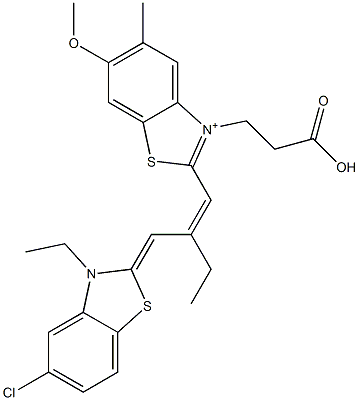 3-(2-カルボキシエチル)-2-[2-[(5-クロロ-3-エチルベンゾチアゾール-2(3H)-イリデン)メチル]-1-ブテニル]-6-メトキシ-5-メチルベンゾチアゾール-3-イウム 化学構造式
