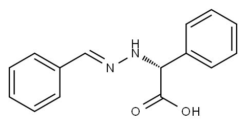 [R,(-)]-(2-ベンジリデンヒドラジノ)フェニル酢酸 化学構造式