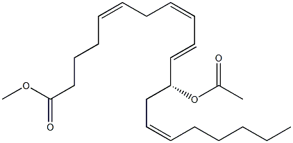 (5Z,8Z,10E,12R,14Z)-12-アセトキシ-5,8,10,14-イコサテトラエン酸メチル 化学構造式