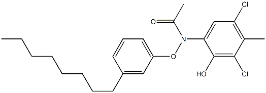 2-(3-オクチルフェノキシアセチルアミノ)-4,6-ジクロロ-5-メチルフェノール 化学構造式