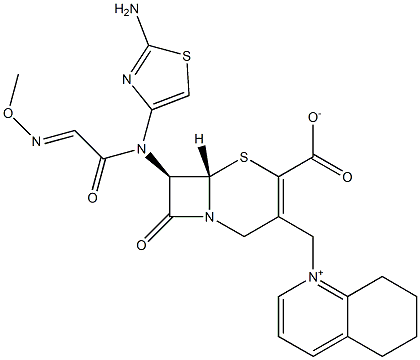 (7R)-7-[(2-アミノ-4-チアゾリル)(メトキシイミノ)アセチルアミノ]-3-[[(5,6,7,8-テトラヒドロキノリニウム)-1-イル]メチル]セファム-3-エン-4-カルボン酸 化学構造式